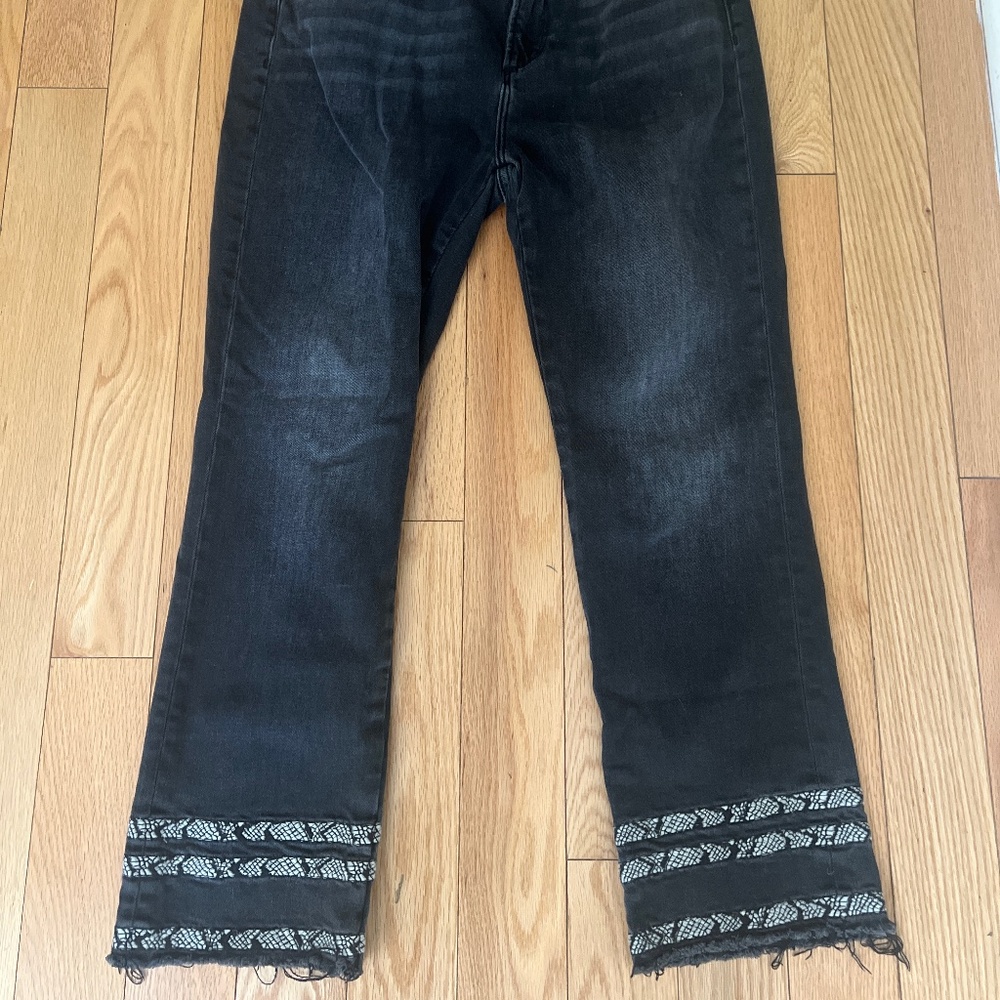 Driftwood Colette Straight Black Jeans raw hem embroidered sz 30